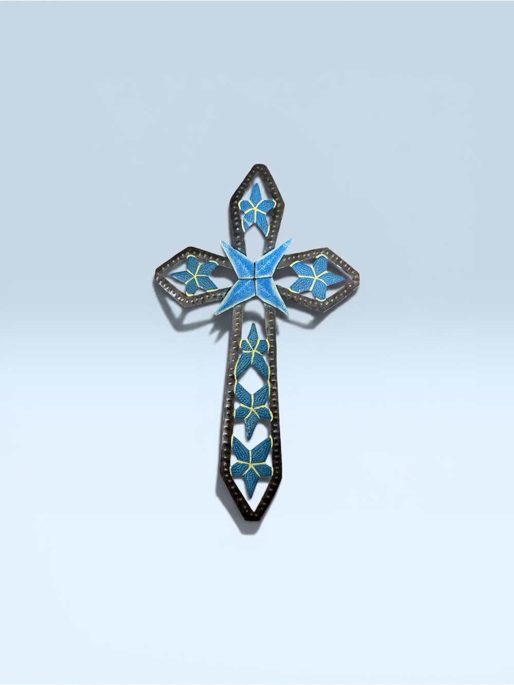 Blue Floral Metal Wall Cross Décor